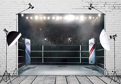 BELECO 7x5ft Fabric Boxing Ring Backdrop Blurred Spectator and Stadium Light MMA Arena Photography Backdrop for Birthday Party Decorations UFC Supplies Baby Shower Photo Background Photo Booth Props