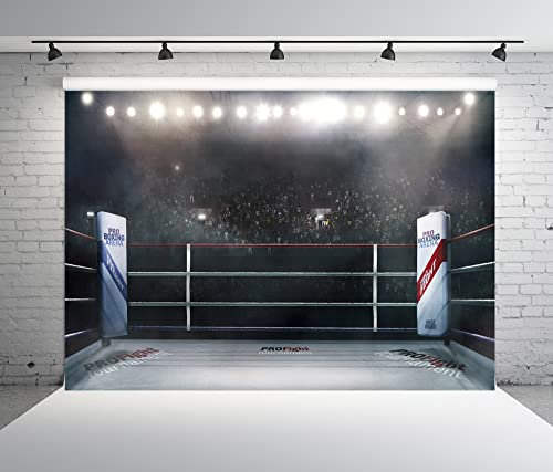 BELECO 7x5ft Fabric Boxing Ring Backdrop Blurred Spectator and Stadium Light MMA Arena Photography Backdrop for Birthday Party Decorations UFC Supplies Baby Shower Photo Background Photo Booth Props