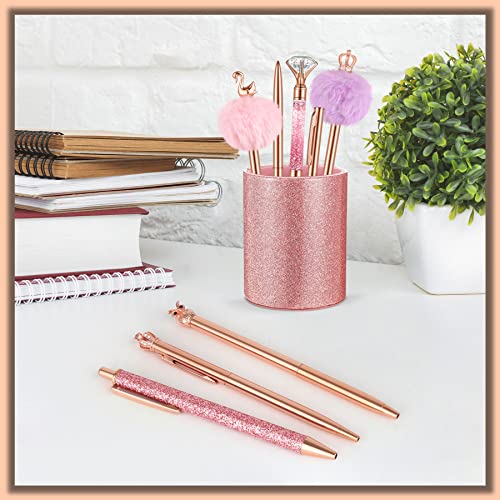 HAOSTANDO 8 Pcs Rose Gold Ballpoint Pen Set Glitter Metal Crystal Diamond Pen Cute Girly Pen Black Ink Pens Gift Pens for Women