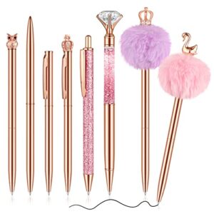 HAOSTANDO 8 Pcs Rose Gold Ballpoint Pen Set Glitter Metal Crystal Diamond Pen Cute Girly Pen Black Ink Pens Gift Pens for Women