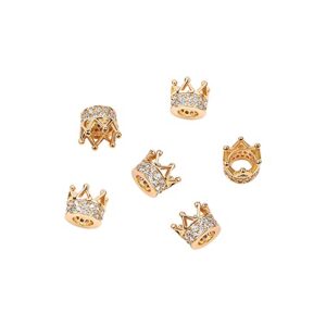 stiesy 10 pcs brass micro pave cubic zirconia crown beads bulk long-lasting real 18k gold plated spacer loose beads for bracelets necklace diy jewelry making - 7x5mm