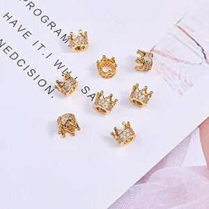 Stiesy 10 Pcs Brass Micro Pave Cubic Zirconia Crown Beads Bulk Long-Lasting Real 18K Gold Plated Spacer Loose Beads for Bracelets Necklace DIY Jewelry Making - 7x5mm