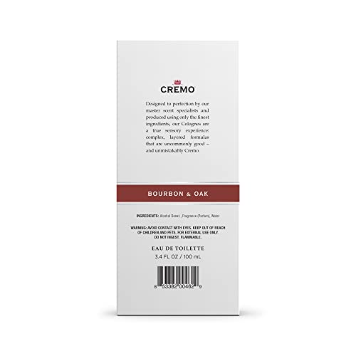 Cremo Bourbon & Oak Cologne Spray, A Sophisticated Blend of Distiller’s Spice, Fine Bourbon and White Oak, 3.4 Fl Oz