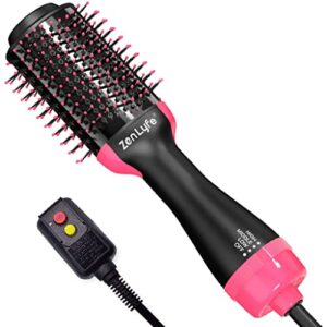 hair dryer brush, zen lyfe 4-in-1hot air brush styler and dryer, blow dryer brush with negative ionic for straightening, curling, professional brush hair dryers for women