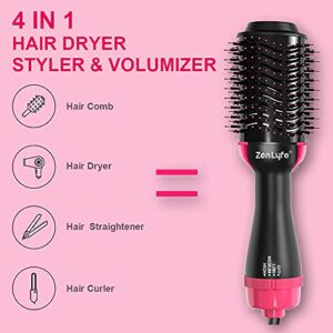 Hair Dryer Brush, Zen Lyfe 4-in-1Hot Air Brush Styler and Dryer, Blow Dryer Brush with Negative Ionic for Straightening, Curling, Professional Brush Hair Dryers for Women