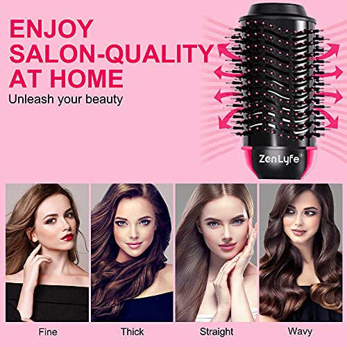 Hair Dryer Brush, Zen Lyfe 4-in-1Hot Air Brush Styler and Dryer, Blow Dryer Brush with Negative Ionic for Straightening, Curling, Professional Brush Hair Dryers for Women