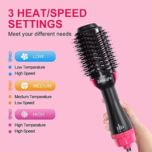 Hair Dryer Brush, Zen Lyfe 4-in-1Hot Air Brush Styler and Dryer, Blow Dryer Brush with Negative Ionic for Straightening, Curling, Professional Brush Hair Dryers for Women