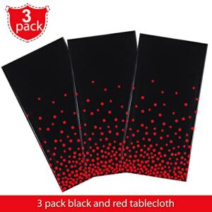 3 Pieces Dot Tablecloth Confetti Rectangle Plastic Disposable Table Cover for Birthday Wedding Baby Shower Engagement Anniversary Bachelorette Party, 54 x 108 Inch (Black and Red)