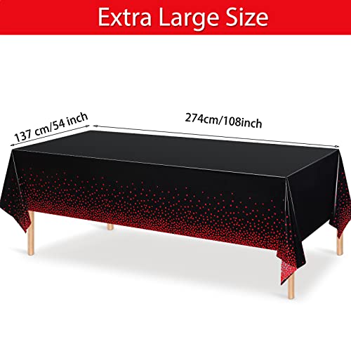 3 Pieces Dot Tablecloth Confetti Rectangle Plastic Disposable Table Cover for Birthday Wedding Baby Shower Engagement Anniversary Bachelorette Party, 54 x 108 Inch (Black and Red)