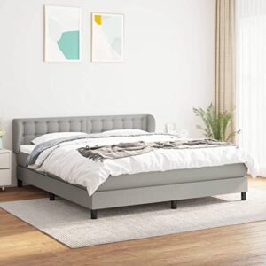 loibinfen king size box spring bed with mattress set, included 1 x bed frame/1 x headboard with ears/1 x mattress/1 x mattress topper, light gray 76"x79.9" fabric with black legs (style g)