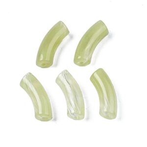 Spritewelry 148pcs/500g Acrylic Beads Imitation Gemstone Curved Tube Twist Long Spacer Beads Glass Loose Beads 36x13.5x11.5mm, Hole: 4mm for Jewelry Making (Yellow Green)