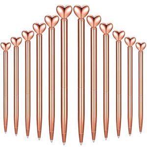 chinco 12 pieces heart shaped metal pens black ink retractable decorative cute pens for women girl heart writing ballpoint pens for valentines gifts office school wedding (rose gold)