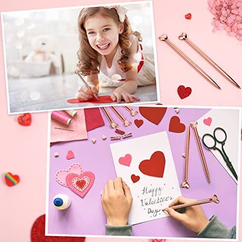 Chinco 12 Pieces Heart Shaped Metal Pens Black Ink Retractable Decorative Cute Pens for Women Girl Heart Writing Ballpoint Pens for Valentines Gifts Office School Wedding (Rose Gold)