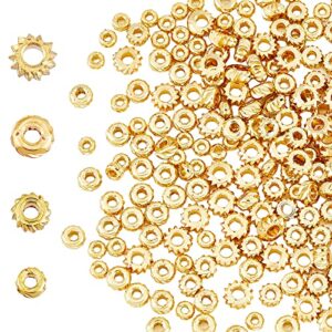 hobbiesay 200pcs 2 styles 4 sizes textured brass spacer beads 2.8~5mm rondelle beads golden flat round beads long-lasting plated bead for bracelet keychain earring crafts making,hole: 1.2~1.8mm