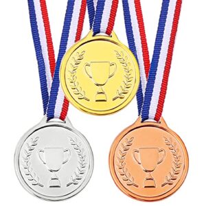 Pllieay 48 Pieces Plastic Winner Medals, Winner Award Medals, Gold Silver and Bronze Medals for Sports, Competition, Talent Show, Spelling Bee, Gymnastic Birthday Party Favors and Awards