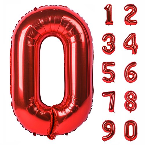 40 Inch Red Large Numbers 0-9 Birthday Party Decorations Helium Foil Mylar Big Number Balloon Digital 0