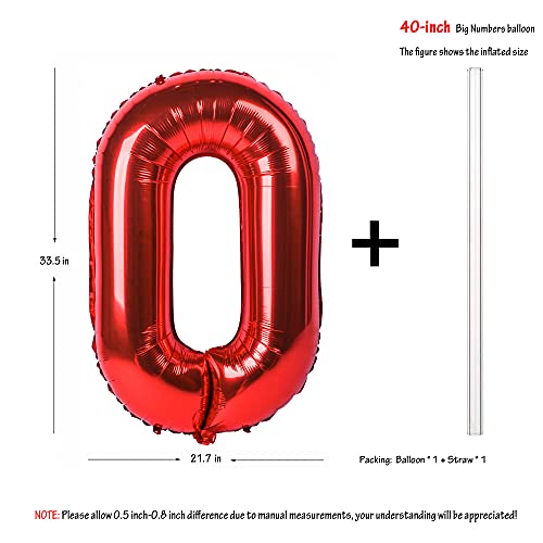 40 Inch Red Large Numbers 0-9 Birthday Party Decorations Helium Foil Mylar Big Number Balloon Digital 0