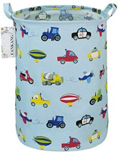 fankang storage basket, nursery hamper canvas laundry basket foldable with waterproof pe coating large storage baskets for kids boys and girls, office, bedroom, clothes,toys（car）