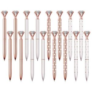 16 pcs bling big crystal diamond ballpoint pen metal ballpoint pens for office supplies gift, rose gold/silver/white with rose polka dots/rose gold with white polka dots, includes 16 pen refills