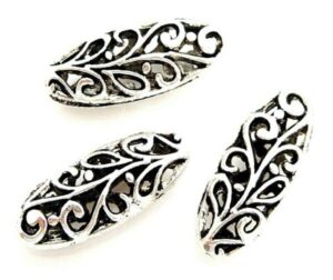 beads for jewelry making, bracelet, earring and necklace 5 tibetan antiqued silver hollow filigree cutout long oval spacer metal
