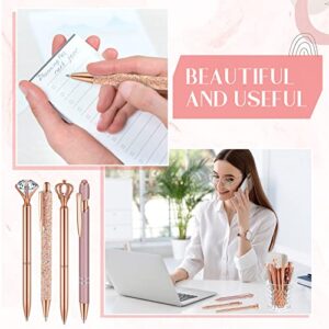 Colarr 16 Pcs Ballpoint Pens Set Metal Crystal Diamond Pen Glitter Pens for Journaling Pretty Cute Pens Black Ink Retractable Fancy Pens Gifts for Women Girls Office Wedding School Supply (Rose Gold)