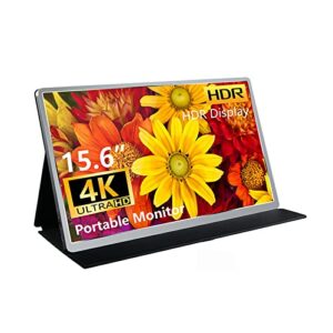 4k 15.6 inch laptop computer monitor, usb c hdmi flat panel travel monitor with smart case