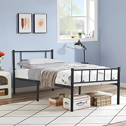 Dkelincs Twin Size Bed Frame with Headboard and Foot Board, Heavy Duty Steel Metal Platform Bed Frame, Reserved Storage, No Box Spring Needed, Easy Set Up, Black