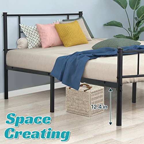 Dkelincs Twin Size Bed Frame with Headboard and Foot Board, Heavy Duty Steel Metal Platform Bed Frame, Reserved Storage, No Box Spring Needed, Easy Set Up, Black