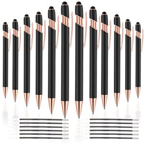 12 pcs 2 in 1 stylus ballpoint pen with stylus tip, 1.0 mm black ink metal pen stylus pen for touch screens,12 pens and 12 refills (rose gold & black)