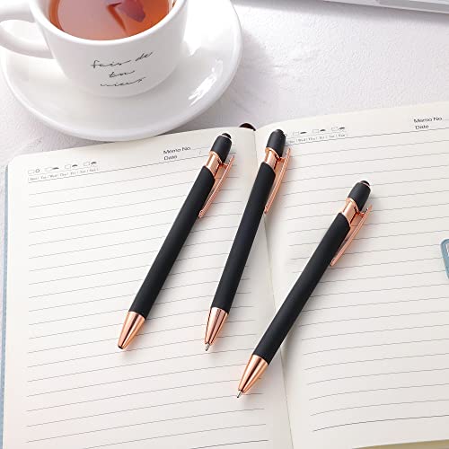 12 PCS 2 in 1 Stylus Ballpoint Pen with Stylus Tip, 1.0 mm Black Ink Metal Pen Stylus Pen for Touch Screens,12 Pens and 12 Refills (Rose Gold & Black)