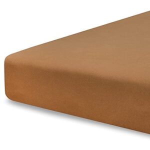 pobibaby - single solid premium fitted baby crib sheets for standard crib mattress - ultra-soft cotton blend, safe and snug, and stylish solid crib sheet (caramel brown)