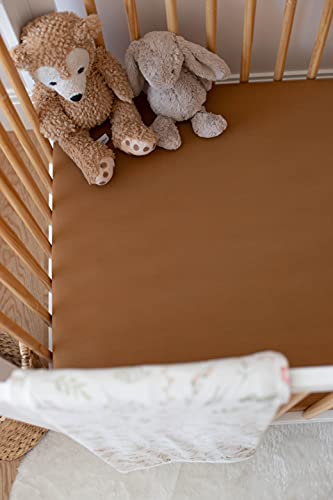 Pobibaby - Single Solid Premium Fitted Baby Crib Sheets for Standard Crib Mattress - Ultra-Soft Cotton Blend, Safe and Snug, and Stylish Solid Crib Sheet (Caramel Brown)