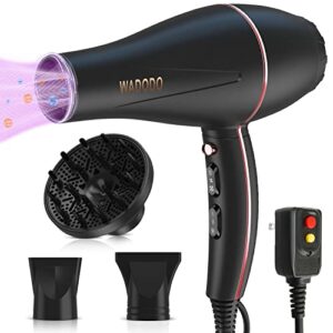 wadodo ionic hair dryer, 2200w professional blow dryer fast drying travel hair dryer with diffuser, ac motor constant temperature low noise ion hair dryers curly hairdryer blowdryer for women men