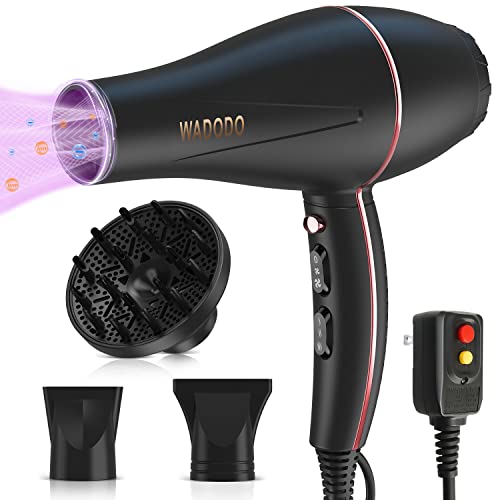 WADODO Ionic Hair Dryer, 2200W Professional Blow Dryer Fast Drying Travel Hair Dryer with Diffuser, AC Motor Constant Temperature Low Noise Ion Hair Dryers Curly Hairdryer Blowdryer for Women Men