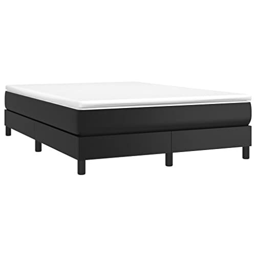 Penau Bed Frames Box Spring Bed with Mattress Black 53.9"x74.8" Full Faux Leather Beds with Headboard