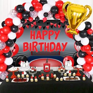 boxing birthday party decorations boxing match red and black balloon garland kit happy birthday backdrop wrestling party decors fight sports with championship trophy foil balloon for kids men women