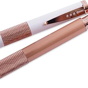 Rose Gold and White Cute Rollerball Pen Gift Set for Women - Aesthetic Writing Pen Set with Black Ink