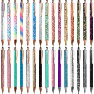 30 pieces glitter metal retractable pen rose gold ballpoint pens glitter colorful ballpoint pens click ball office pens medium point 1.0 mm click pen black ink ballpoint pen for school office supply