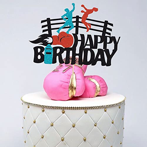 Gyufise 1 Pack Boxing Cake Topper Boxing Decorations Bout Pugilist Infighter Beat Boxing Platform Punching Bag Glove Themed Men Kids Boy Girl Birthday Party Cake Decor Happy Birthday Event Supplies