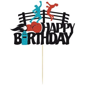 Gyufise 1 Pack Boxing Cake Topper Boxing Decorations Bout Pugilist Infighter Beat Boxing Platform Punching Bag Glove Themed Men Kids Boy Girl Birthday Party Cake Decor Happy Birthday Event Supplies