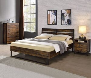 epinki eastern king bed in rustic oak & black, wood, bed frame, easy assembly
