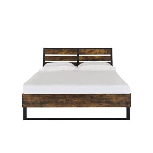 Epinki Eastern King Bed in Rustic Oak & Black, Wood, Bed Frame, Easy Assembly