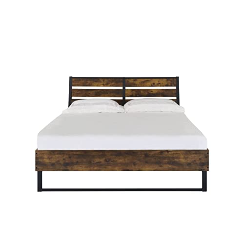 Epinki Eastern King Bed in Rustic Oak & Black, Wood, Bed Frame, Easy Assembly