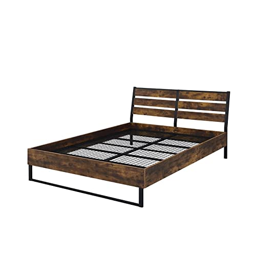 Epinki Eastern King Bed in Rustic Oak & Black, Wood, Bed Frame, Easy Assembly