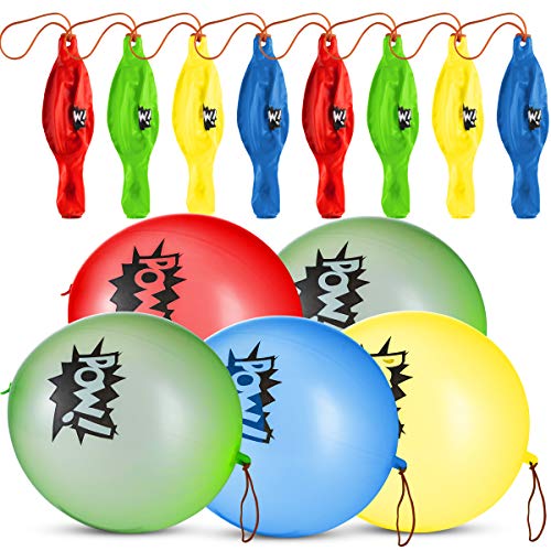 Superhero Punch Balloons - Pack of 24 Bulk, Large Punching Balls, Pow Comic Book Super Hero Designs For Carnivals, Goodie Bag Stuffer Toys, Birthday Party Favors for Kids