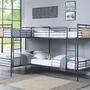 Epinki Twin/Full L Shape Bunk Bed in Sandy Black, Dark Bronze Hand-Brushed, Metal, Bed Frame, Easy Assembly