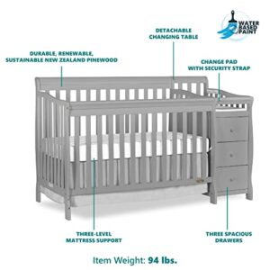 Dream On Me 5 In 1 Brody Convertible Crib With Changer In Pebble Grey, Greenguard Gold Certified, Comes With 1" Changing Pad, Non-Toxic Finish, Made Of Durable Pinewood