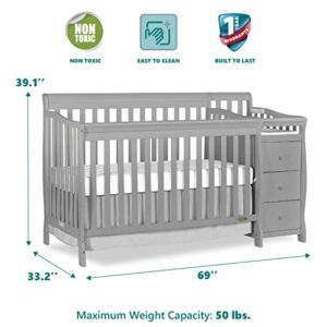 Dream On Me 5 In 1 Brody Convertible Crib With Changer In Pebble Grey, Greenguard Gold Certified, Comes With 1" Changing Pad, Non-Toxic Finish, Made Of Durable Pinewood