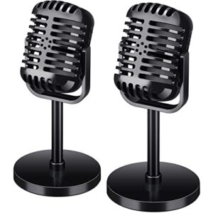 chivao 2 pack retro microphone props model vintage microphone stage table decor plastic fake microphone antique microphone decor stand microphone costume prop for party toy (black, classic)