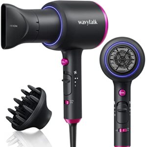 wavytalk professional hair dryer with diffuser, 1875w blow dryer ionic hair dryer for women with constant temperature, hair dryer with ceramic technology fasting drying light and quiet, black
